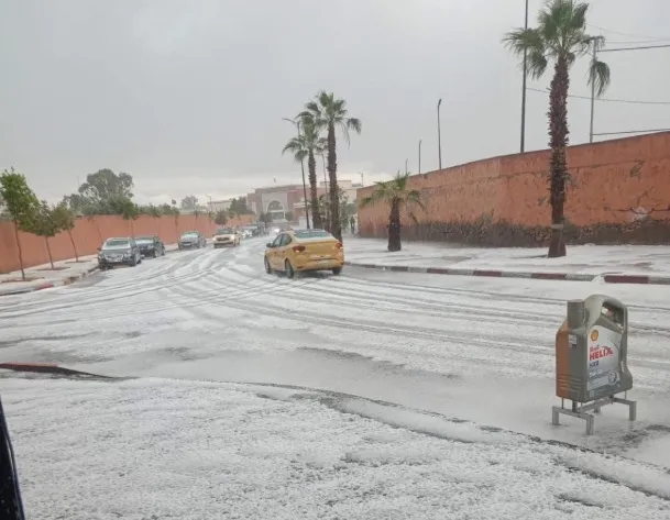 Marrakech Transformed by Unexpected Hailstorm: A Rare Winter Wonderland