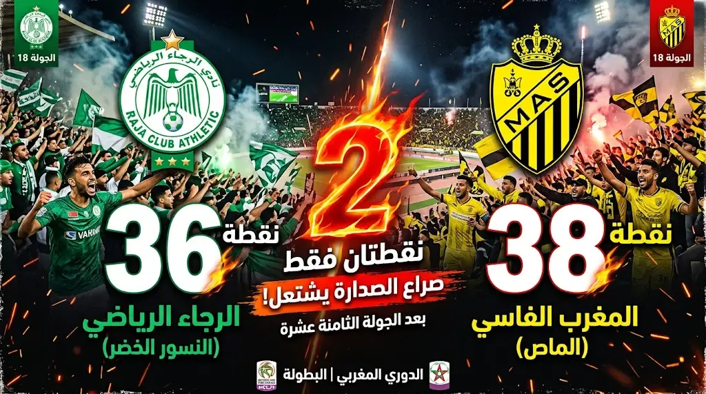 Moroccan League Standings 2026: After Round 18, Fes Falls Short While Raja Narrows the Gap to Two Points