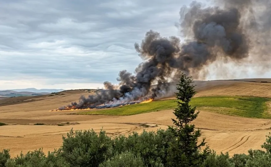 Lightning Strikes Cause Fire in Agricultural Fields Near Fez