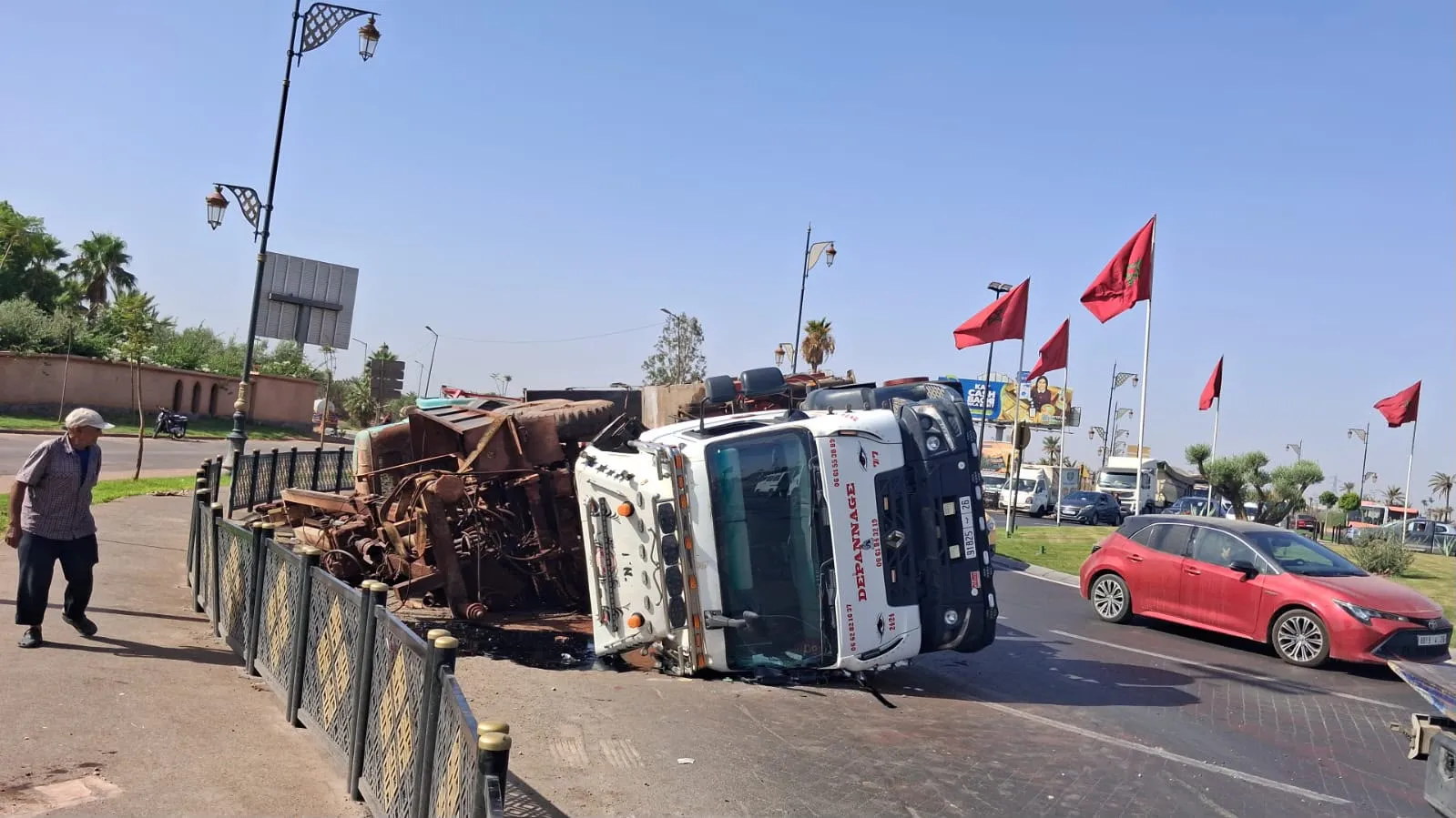 Truck Accident in Marrakech: No Injuries Reported After Overturning