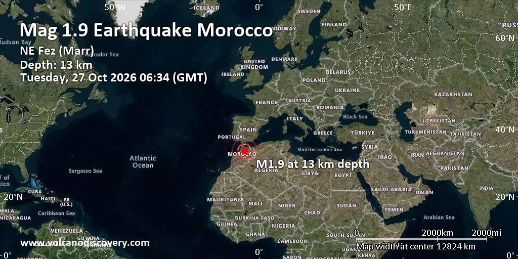Mild 1.9 Magnitude Earthquake Strikes Near Fez, Morocco